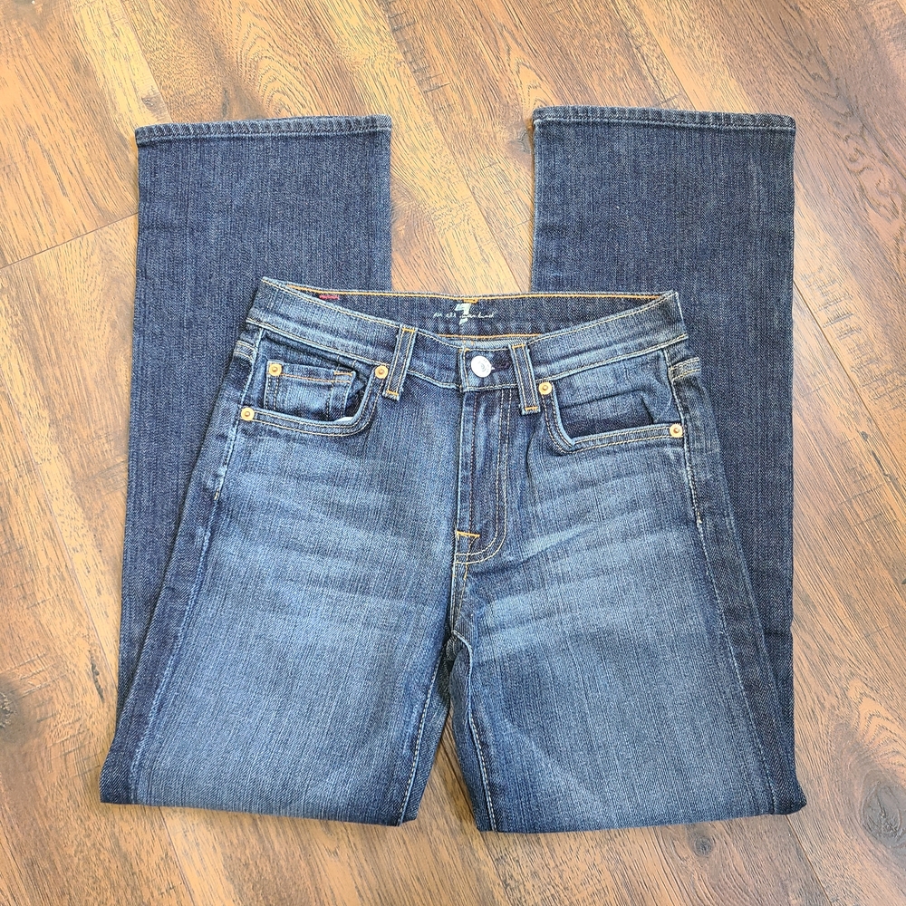 7 For All Mankind Women's Straight Leg Medium Blue Jeans